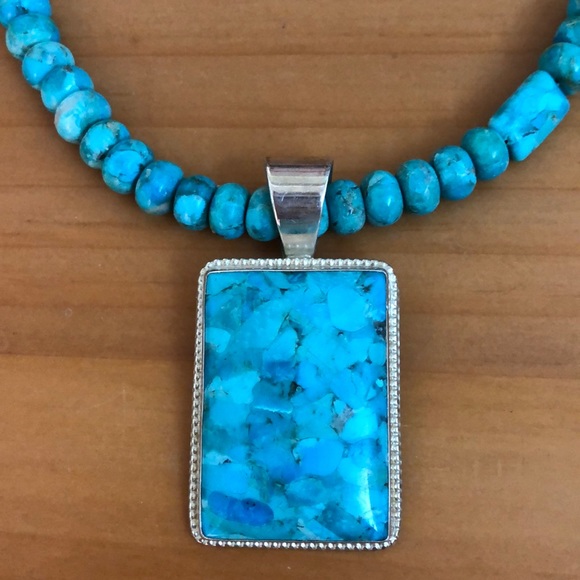 Turquoise & Sterling Silver Beaded Necklace - Picture 2 of 3